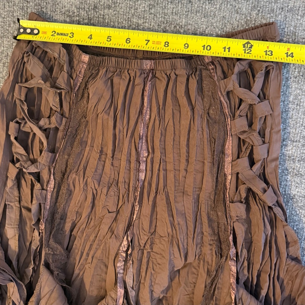 NWT Surrealist Brown Fairy Crinkle Ruffle Maxi Skirt Lace Up Ribbon Boho Whimsy - Picture 10 of 11